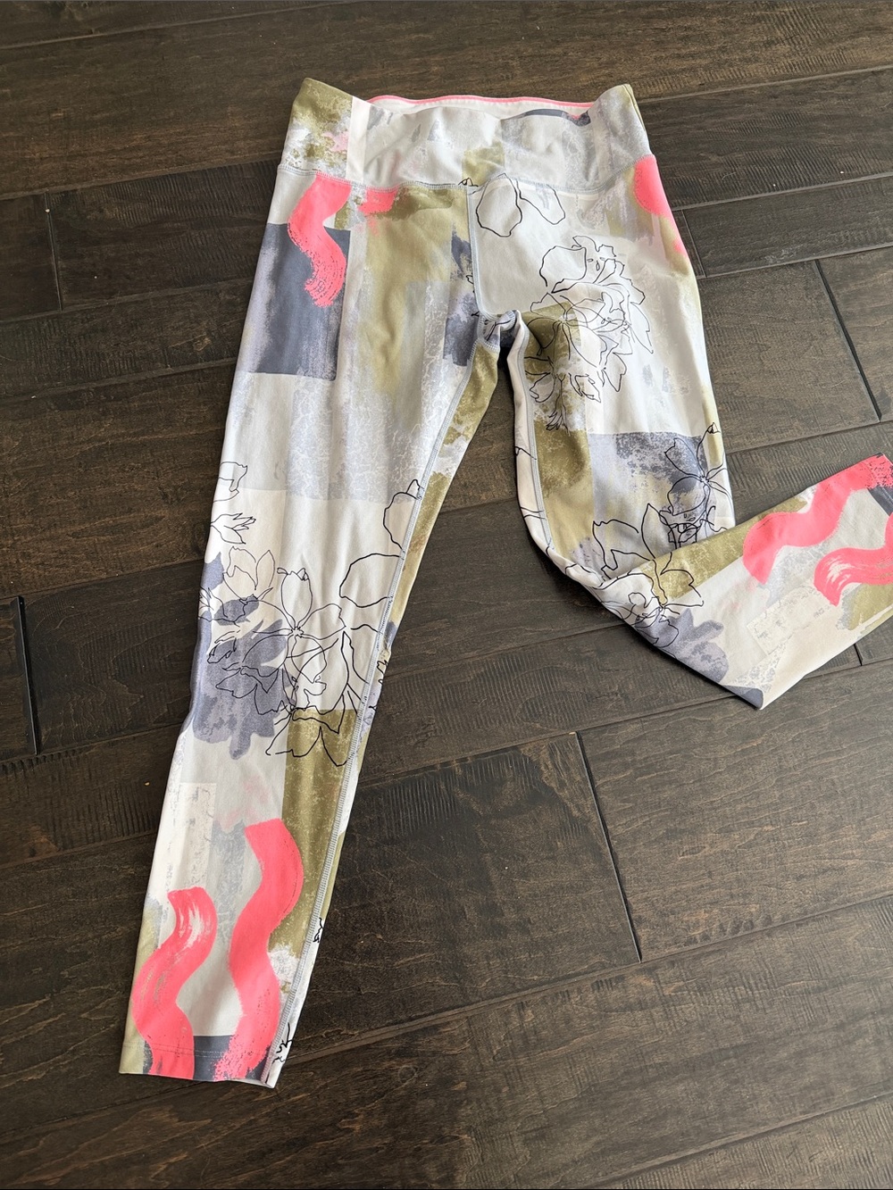 Calvin Klein Kids Floral & Paint-Striped Leggings - Pink, Olive, Gray